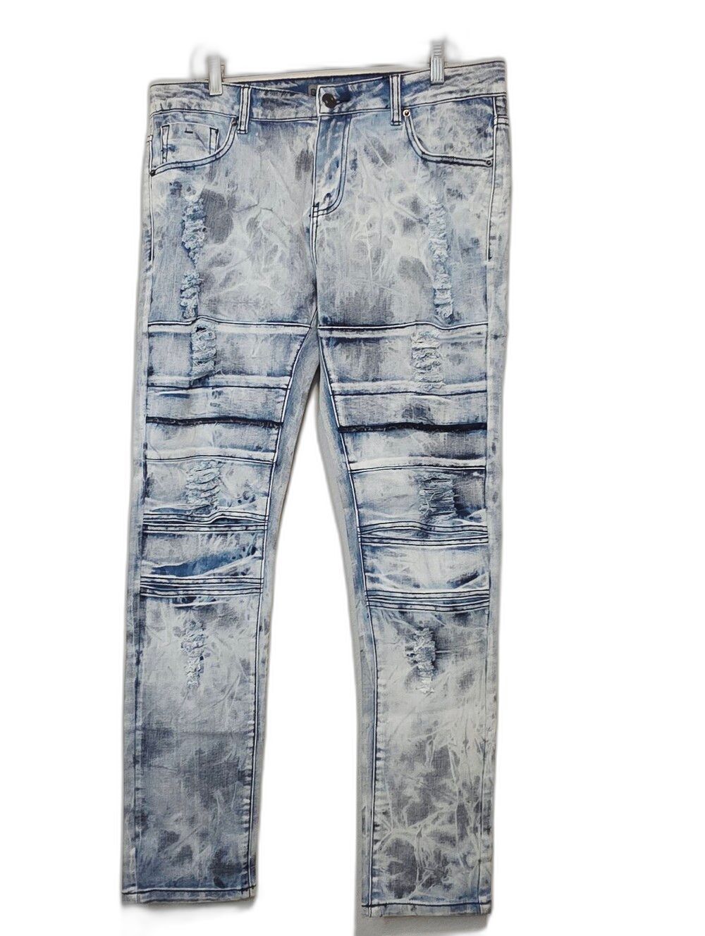 CJ Black Skinny Flex Jeans Acid Wash Blue Ripped Motocore Biker Distressed 34/32